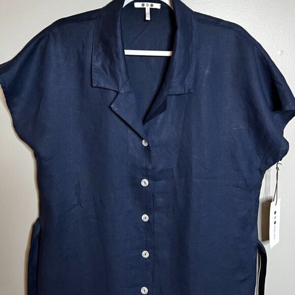 Three Dots Women's Linen Button Down Short Sleeve Maxi Shirt Dress in M - Picture 3 of 8